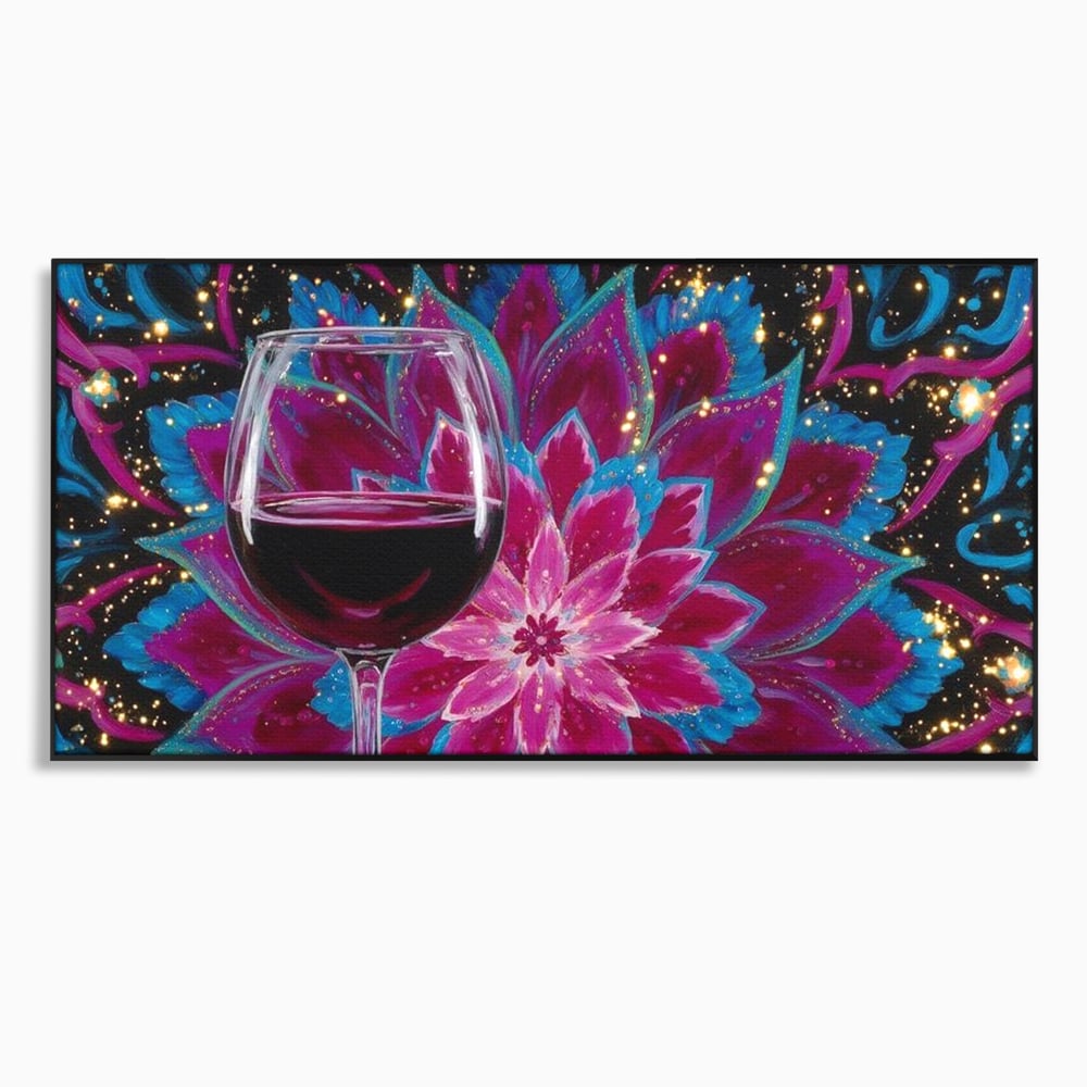 Premium-Leinwandbilder, LuxCanva® N1158, Magischer Kelch, Rotwein, Getränk, Mandala, golden, schimmernd, Blütenblätter, Pub, Bar, Lounge, Restaurant, Küche