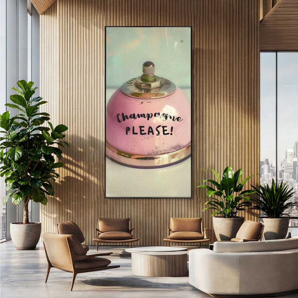 Tablou Canvas Premium, LuxCanva® N1159, Sa Inceapa Petrecerea, Clopotel, Roz, Text, Sampanie, Bautura, Vintage, Ocazie, Pub, Bar, Lounge, Restaurant, Bucatarie