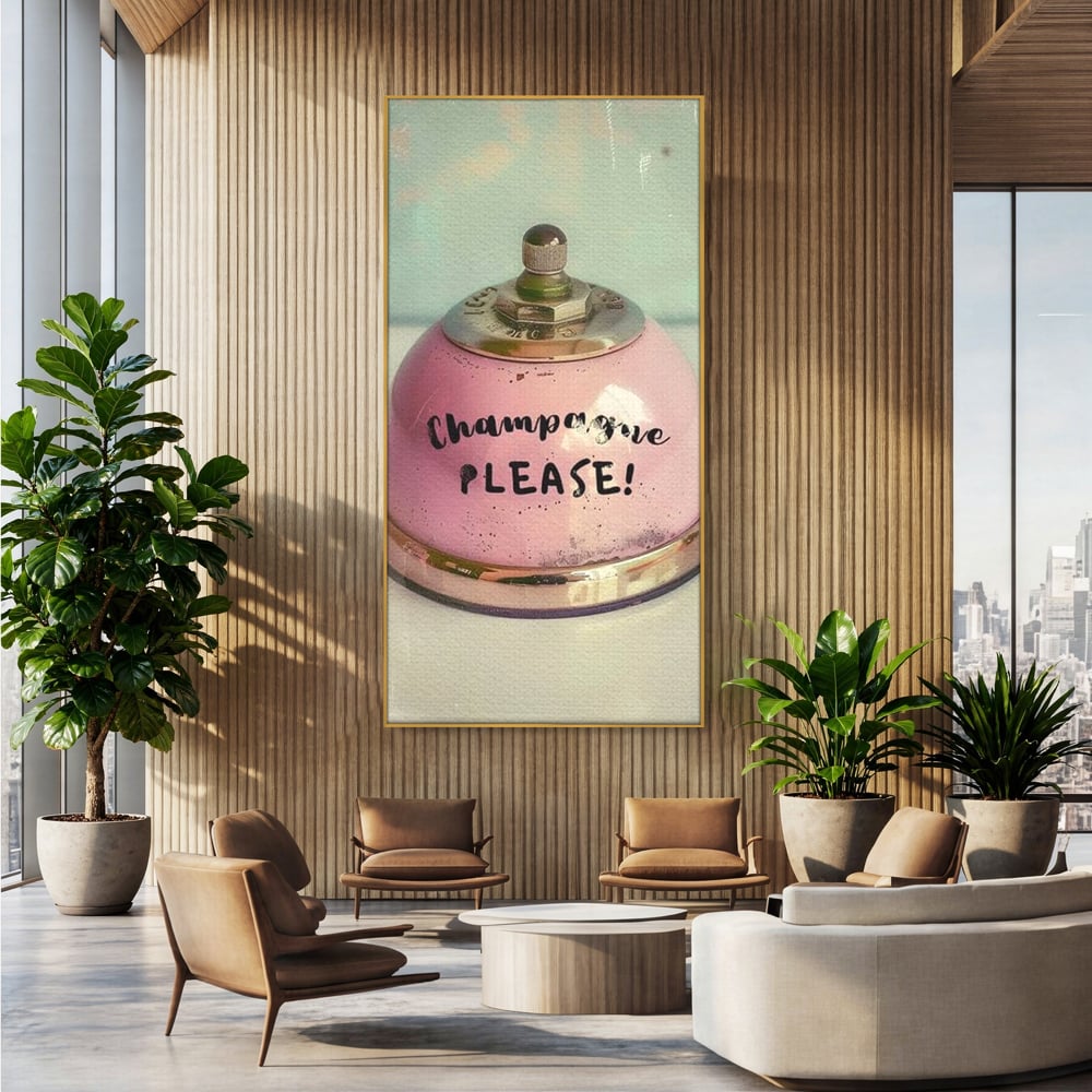 Tablou Canvas Premium, LuxCanva® N1159, Sa Inceapa Petrecerea, Clopotel, Roz, Text, Sampanie, Bautura, Vintage, Ocazie, Pub, Bar, Lounge, Restaurant, Bucatarie