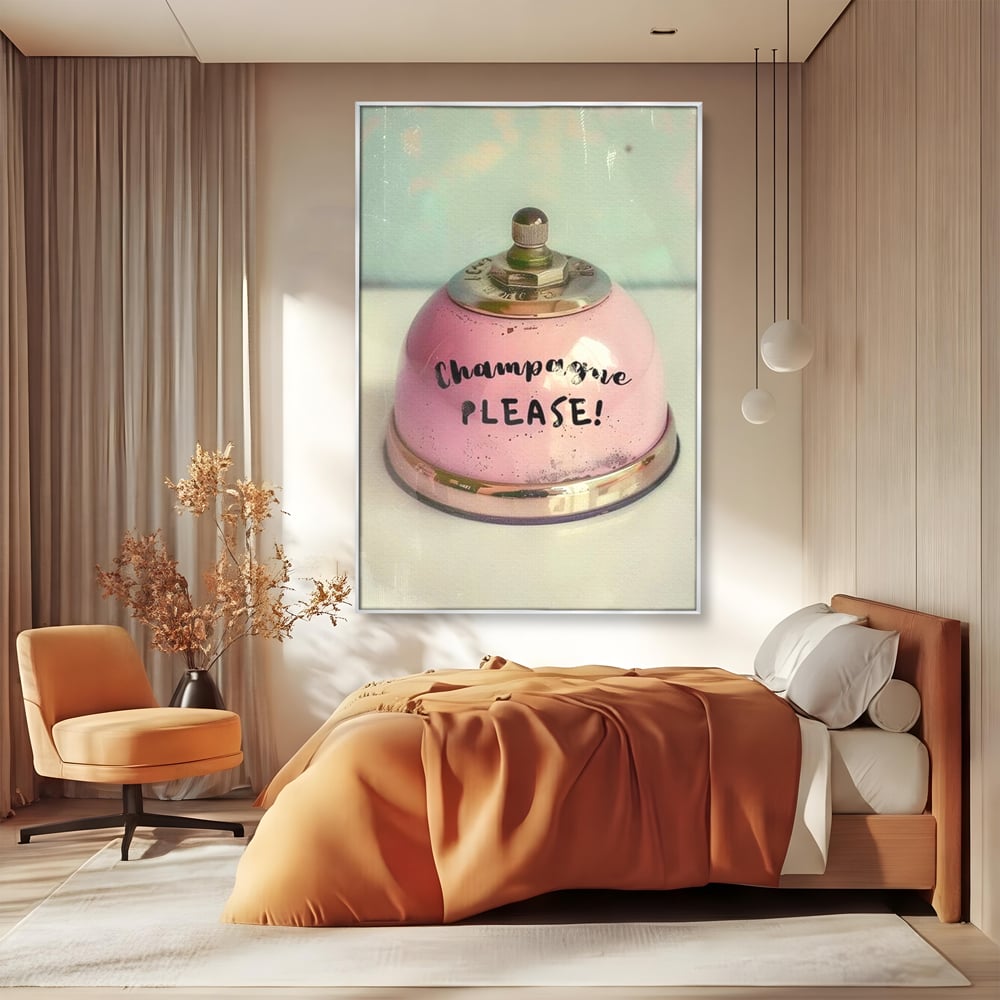 Tablou Canvas Premium, LuxCanva® N1159, Sa Inceapa Petrecerea, Clopotel, Roz, Text, Sampanie, Bautura, Vintage, Ocazie, Pub, Bar, Lounge, Restaurant, Bucatarie