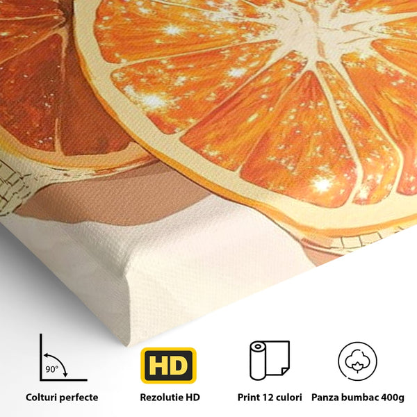 Leinwand Premium Canvas Wandbilder, LuxCanva® N1166, Sweet Reflections, Orange, Fruchtig, Disco, Funky, Party, Glam, Glitzer, Pub, Bar, Lounge, Restaurant, Küche