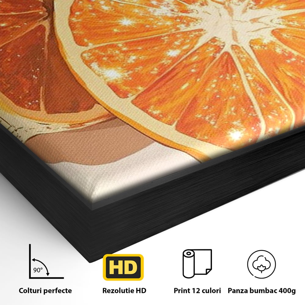 Leinwand Premium Canvas Wandbilder, LuxCanva® N1166, Sweet Reflections, Orange, Fruchtig, Disco, Funky, Party, Glam, Glitzer, Pub, Bar, Lounge, Restaurant, Küche