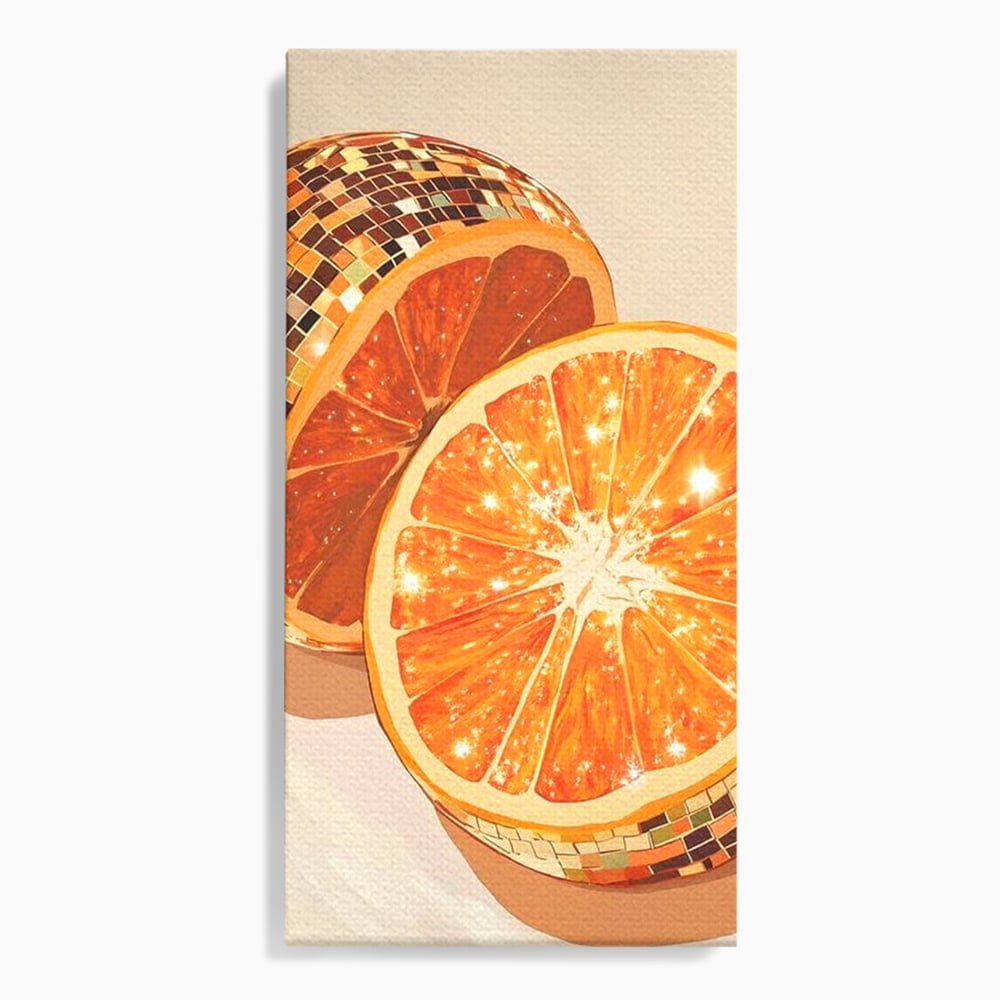 Leinwand Premium Canvas Wandbilder, LuxCanva® N1166, Sweet Reflections, Orange, Fruchtig, Disco, Funky, Party, Glam, Glitzer, Pub, Bar, Lounge, Restaurant, Küche