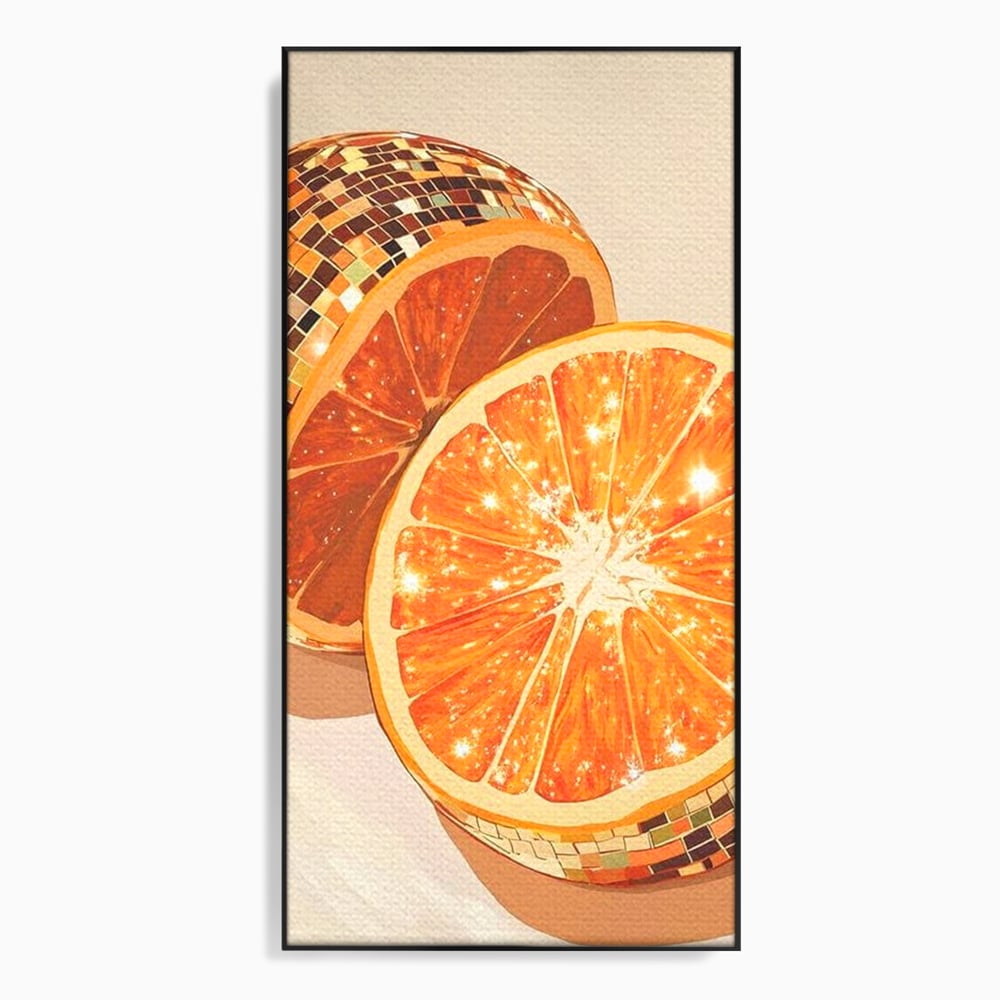 Leinwand Premium Canvas Wandbilder, LuxCanva® N1166, Sweet Reflections, Orange, Fruchtig, Disco, Funky, Party, Glam, Glitzer, Pub, Bar, Lounge, Restaurant, Küche
