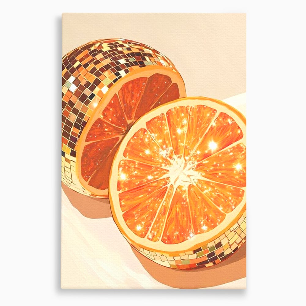 Leinwand Premium Canvas Wandbilder, LuxCanva® N1166, Sweet Reflections, Orange, Fruchtig, Disco, Funky, Party, Glam, Glitzer, Pub, Bar, Lounge, Restaurant, Küche