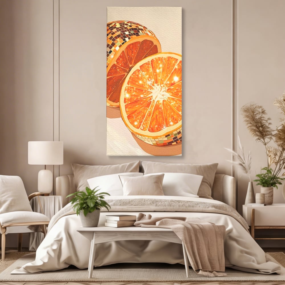 Leinwand Premium Canvas Wandbilder, LuxCanva® N1166, Sweet Reflections, Orange, Fruchtig, Disco, Funky, Party, Glam, Glitzer, Pub, Bar, Lounge, Restaurant, Küche