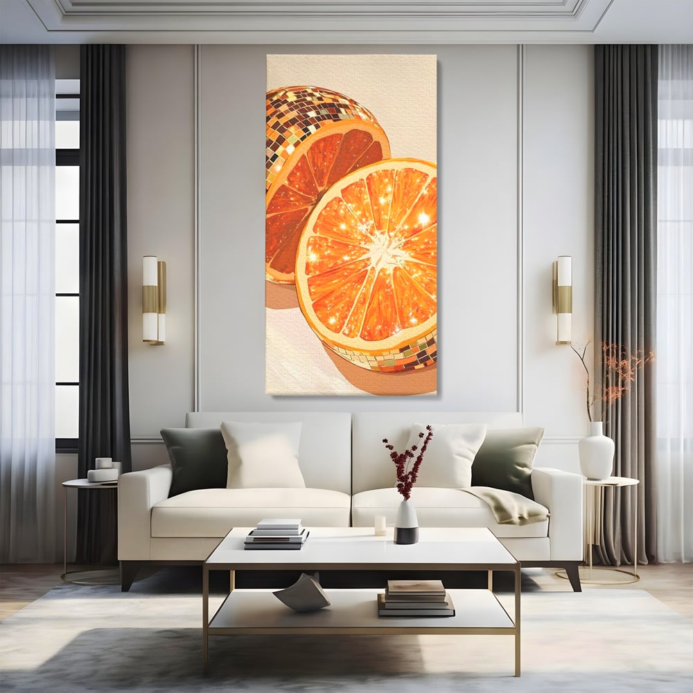 Leinwand Premium Canvas Wandbilder, LuxCanva® N1166, Sweet Reflections, Orange, Fruchtig, Disco, Funky, Party, Glam, Glitzer, Pub, Bar, Lounge, Restaurant, Küche