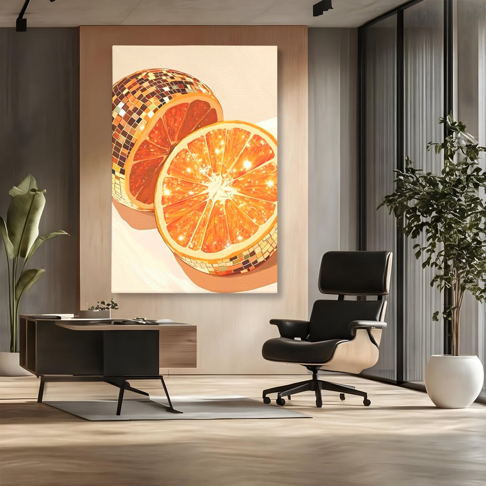 Leinwand Premium Canvas Wandbilder, LuxCanva® N1166, Sweet Reflections, Orange, Fruchtig, Disco, Funky, Party, Glam, Glitzer, Pub, Bar, Lounge, Restaurant, Küche
