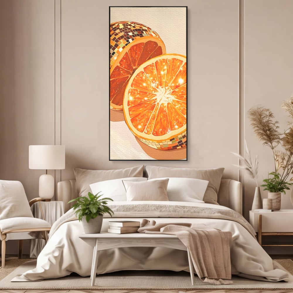 Leinwand Premium Canvas Wandbilder, LuxCanva® N1166, Sweet Reflections, Orange, Fruchtig, Disco, Funky, Party, Glam, Glitzer, Pub, Bar, Lounge, Restaurant, Küche