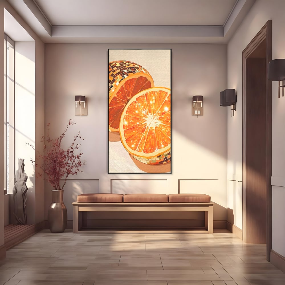 Leinwand Premium Canvas Wandbilder, LuxCanva® N1166, Sweet Reflections, Orange, Fruchtig, Disco, Funky, Party, Glam, Glitzer, Pub, Bar, Lounge, Restaurant, Küche
