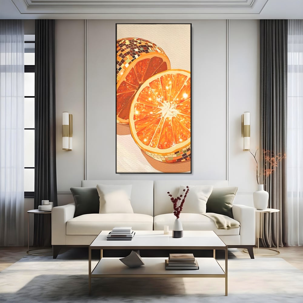 Leinwand Premium Canvas Wandbilder, LuxCanva® N1166, Sweet Reflections, Orange, Fruchtig, Disco, Funky, Party, Glam, Glitzer, Pub, Bar, Lounge, Restaurant, Küche
