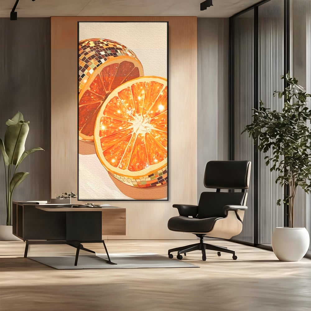 Leinwand Premium Canvas Wandbilder, LuxCanva® N1166, Sweet Reflections, Orange, Fruchtig, Disco, Funky, Party, Glam, Glitzer, Pub, Bar, Lounge, Restaurant, Küche