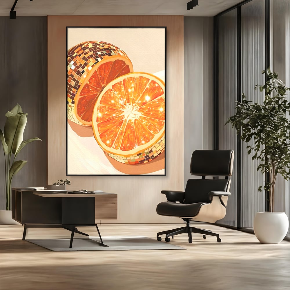 Leinwand Premium Canvas Wandbilder, LuxCanva® N1166, Sweet Reflections, Orange, Fruchtig, Disco, Funky, Party, Glam, Glitzer, Pub, Bar, Lounge, Restaurant, Küche