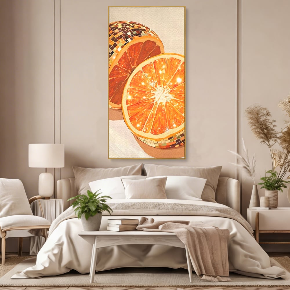 Leinwand Premium Canvas Wandbilder, LuxCanva® N1166, Sweet Reflections, Orange, Fruchtig, Disco, Funky, Party, Glam, Glitzer, Pub, Bar, Lounge, Restaurant, Küche