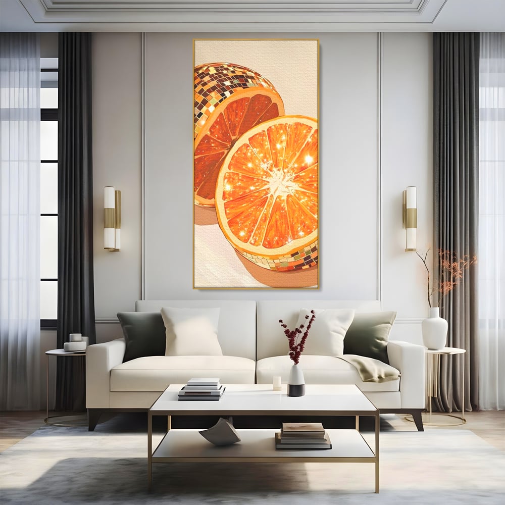 Leinwand Premium Canvas Wandbilder, LuxCanva® N1166, Sweet Reflections, Orange, Fruchtig, Disco, Funky, Party, Glam, Glitzer, Pub, Bar, Lounge, Restaurant, Küche