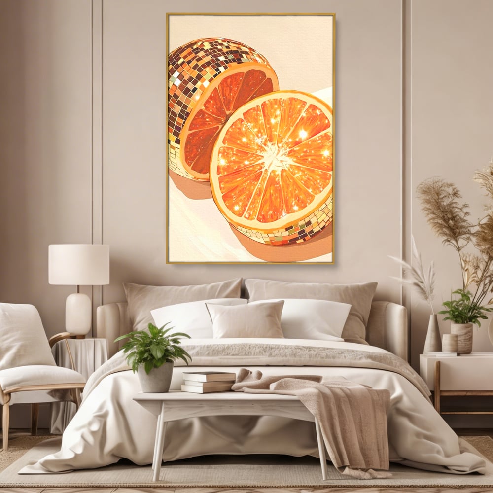 Leinwand Premium Canvas Wandbilder, LuxCanva® N1166, Sweet Reflections, Orange, Fruchtig, Disco, Funky, Party, Glam, Glitzer, Pub, Bar, Lounge, Restaurant, Küche
