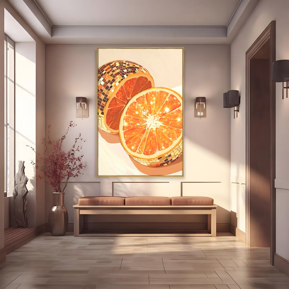 Leinwand Premium Canvas Wandbilder, LuxCanva® N1166, Sweet Reflections, Orange, Fruchtig, Disco, Funky, Party, Glam, Glitzer, Pub, Bar, Lounge, Restaurant, Küche