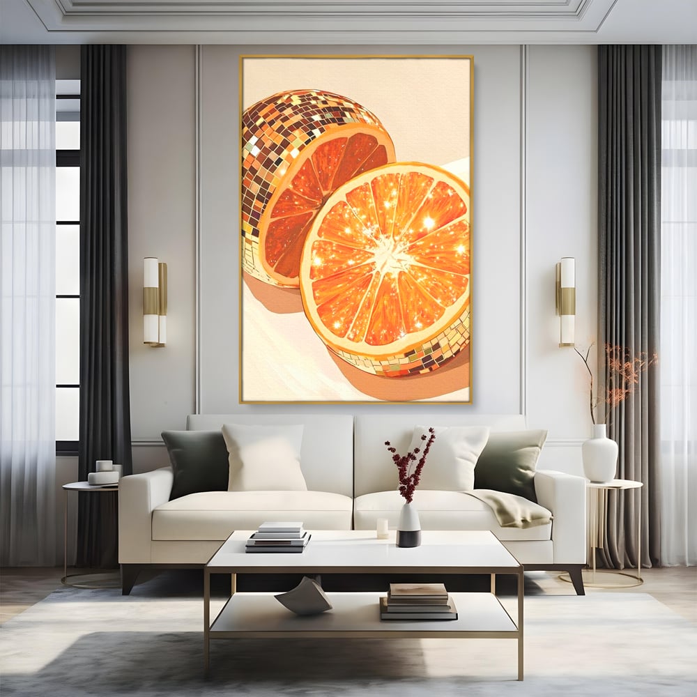 Leinwand Premium Canvas Wandbilder, LuxCanva® N1166, Sweet Reflections, Orange, Fruchtig, Disco, Funky, Party, Glam, Glitzer, Pub, Bar, Lounge, Restaurant, Küche