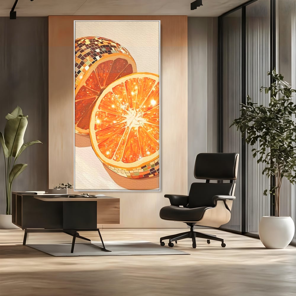 Leinwand Premium Canvas Wandbilder, LuxCanva® N1166, Sweet Reflections, Orange, Fruchtig, Disco, Funky, Party, Glam, Glitzer, Pub, Bar, Lounge, Restaurant, Küche