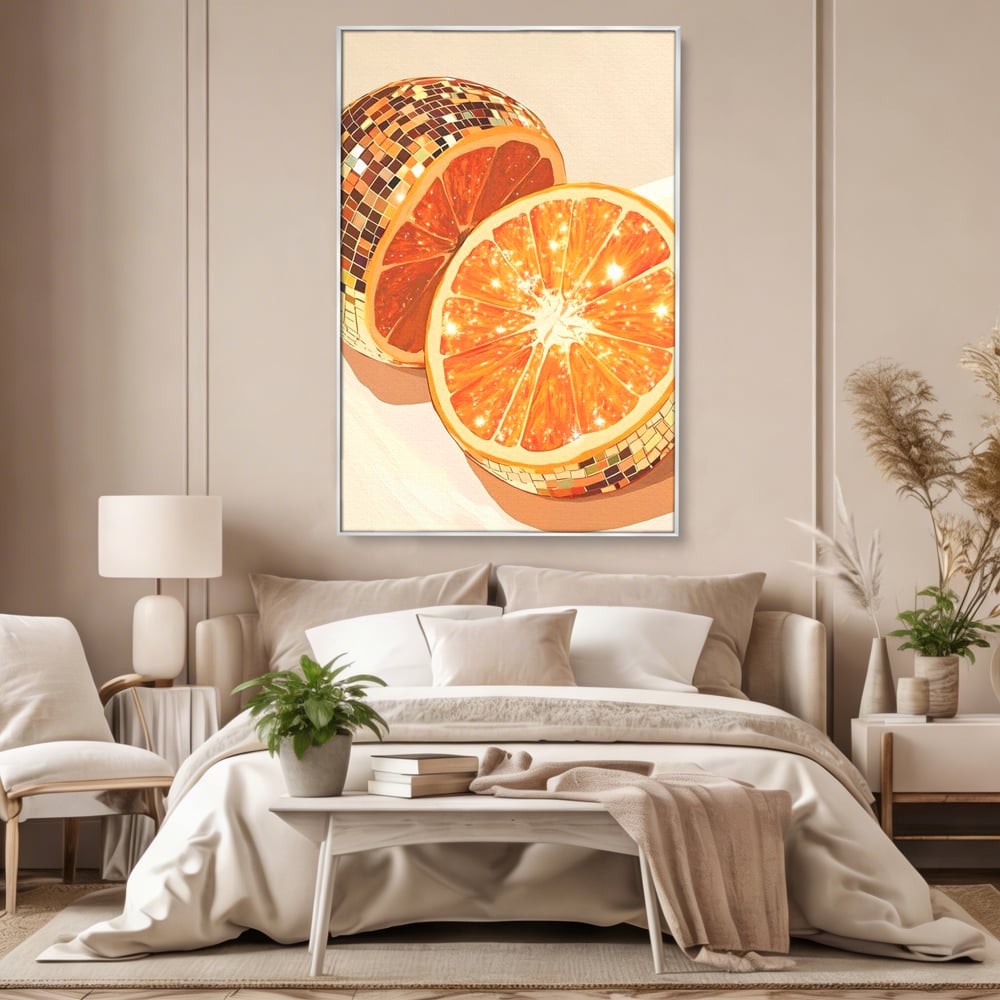 Leinwand Premium Canvas Wandbilder, LuxCanva® N1166, Sweet Reflections, Orange, Fruchtig, Disco, Funky, Party, Glam, Glitzer, Pub, Bar, Lounge, Restaurant, Küche