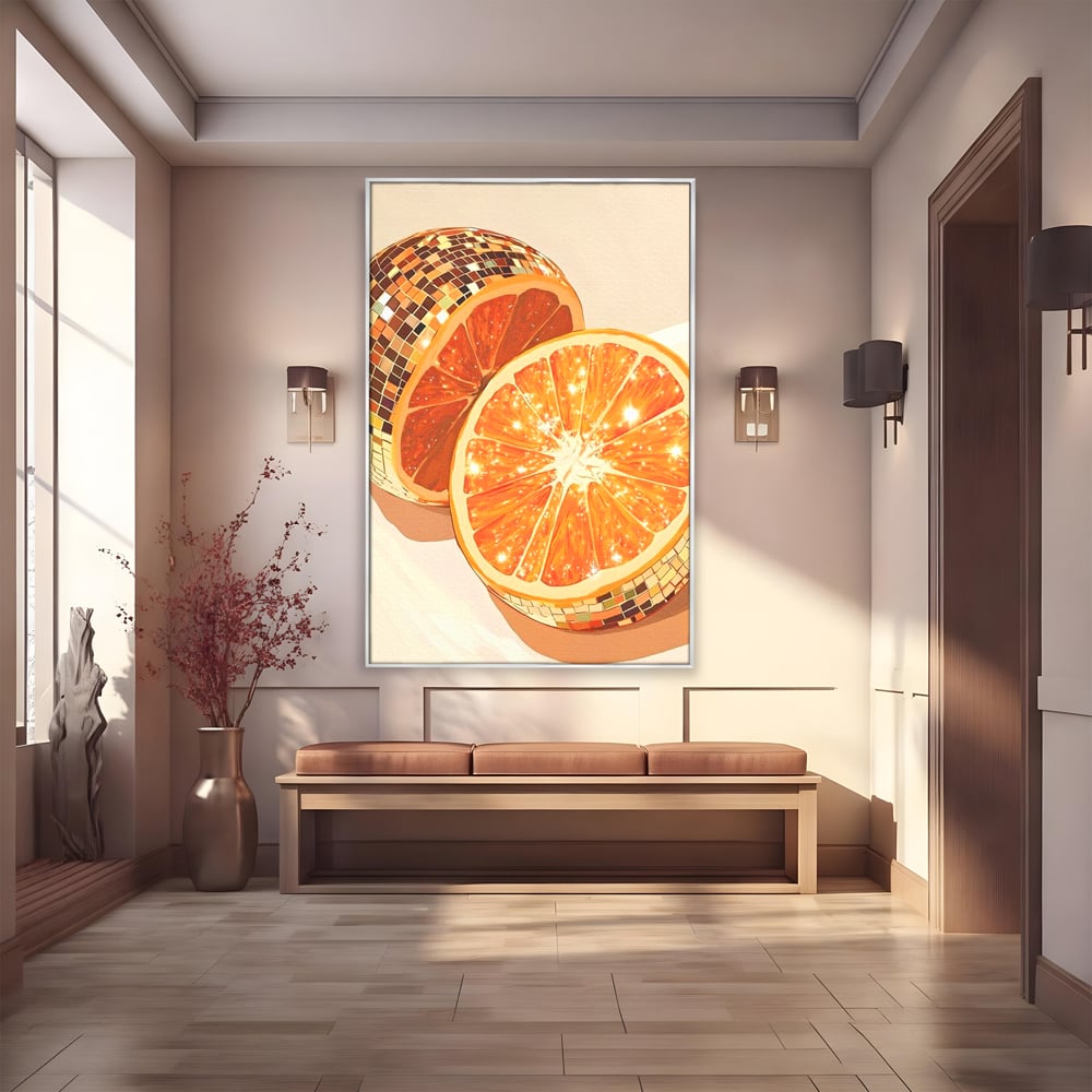Leinwand Premium Canvas Wandbilder, LuxCanva® N1166, Sweet Reflections, Orange, Fruchtig, Disco, Funky, Party, Glam, Glitzer, Pub, Bar, Lounge, Restaurant, Küche
