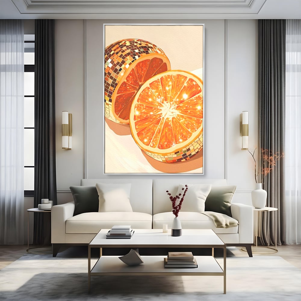 Leinwand Premium Canvas Wandbilder, LuxCanva® N1166, Sweet Reflections, Orange, Fruchtig, Disco, Funky, Party, Glam, Glitzer, Pub, Bar, Lounge, Restaurant, Küche