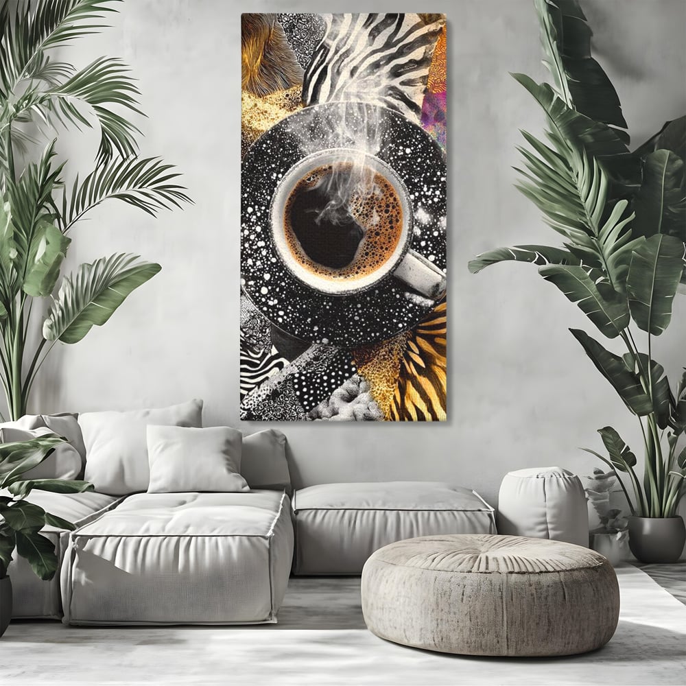 Leinwand Premium Canvas Wandbilder, LuxCanva® N1171, Wild Coffee, Exotisch, Kaffee, Espresso, Heiß, Safari, Dschungel, Café, Kneipe, Pub, Bar, Lounge, Restaurant, Küche