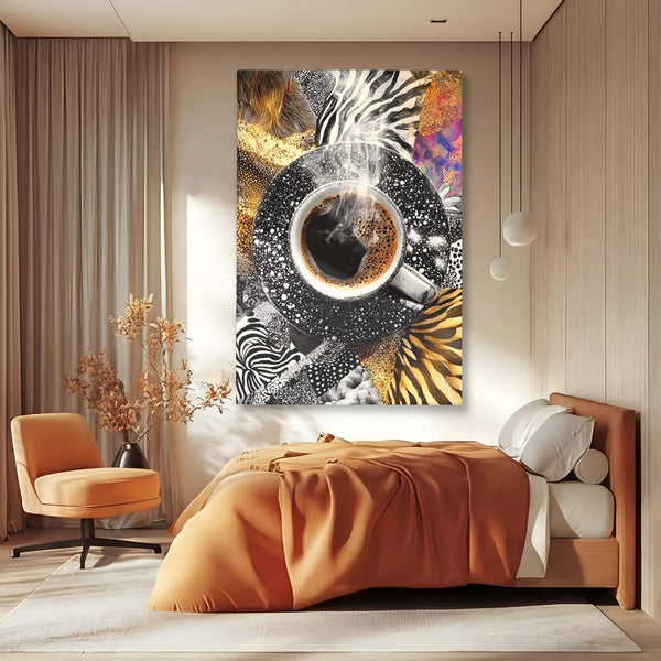 Leinwand Premium Canvas Wandbilder, LuxCanva® N1171, Wild Coffee, Exotisch, Kaffee, Espresso, Heiß, Safari, Dschungel, Café, Kneipe, Pub, Bar, Lounge, Restaurant, Küche
