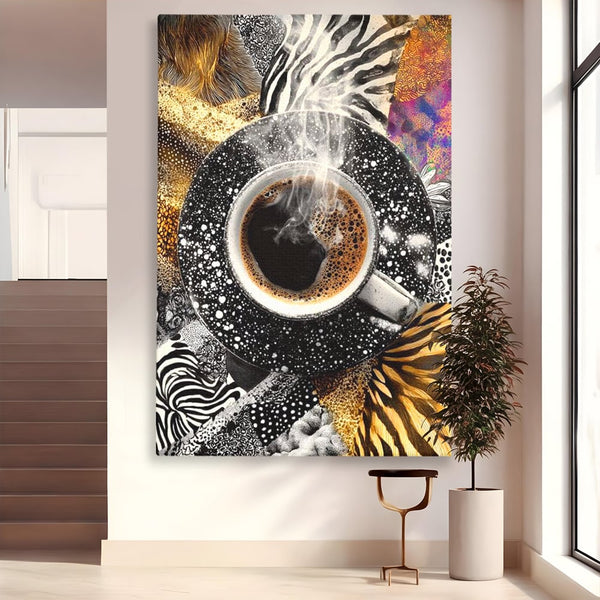 Leinwand Premium Canvas Wandbilder, LuxCanva® N1171, Wild Coffee, Exotisch, Kaffee, Espresso, Heiß, Safari, Dschungel, Café, Kneipe, Pub, Bar, Lounge, Restaurant, Küche
