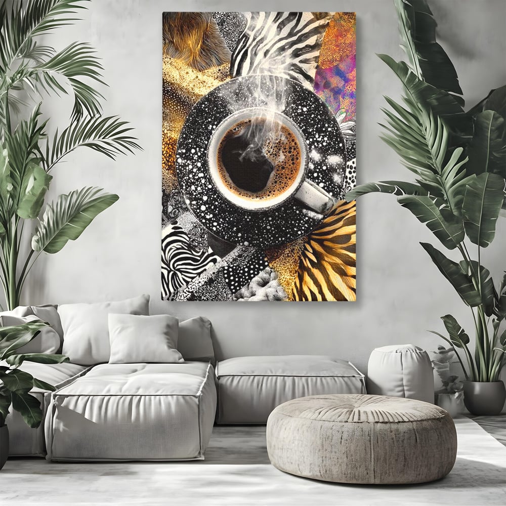 Leinwand Premium Canvas Wandbilder, LuxCanva® N1171, Wild Coffee, Exotisch, Kaffee, Espresso, Heiß, Safari, Dschungel, Café, Kneipe, Pub, Bar, Lounge, Restaurant, Küche