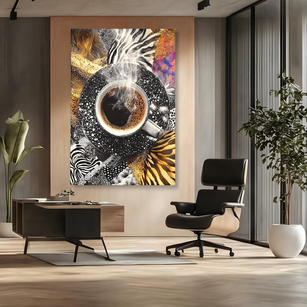 Leinwand Premium Canvas Wandbilder, LuxCanva® N1171, Wild Coffee, Exotisch, Kaffee, Espresso, Heiß, Safari, Dschungel, Café, Kneipe, Pub, Bar, Lounge, Restaurant, Küche