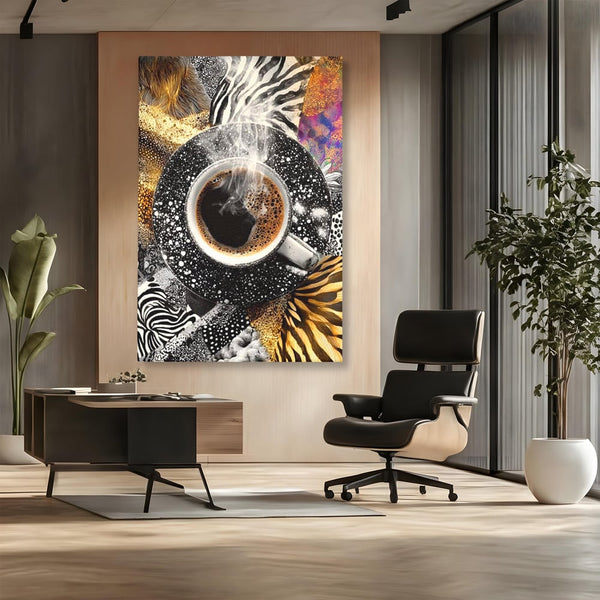 Leinwand Premium Canvas Wandbilder, LuxCanva® N1171, Wild Coffee, Exotisch, Kaffee, Espresso, Heiß, Safari, Dschungel, Café, Kneipe, Pub, Bar, Lounge, Restaurant, Küche
