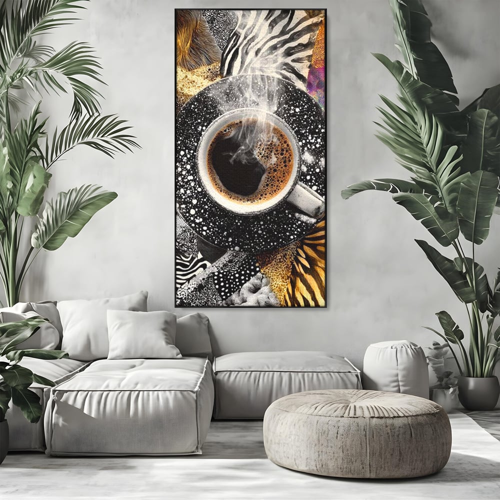 Leinwand Premium Canvas Wandbilder, LuxCanva® N1171, Wild Coffee, Exotisch, Kaffee, Espresso, Heiß, Safari, Dschungel, Café, Kneipe, Pub, Bar, Lounge, Restaurant, Küche