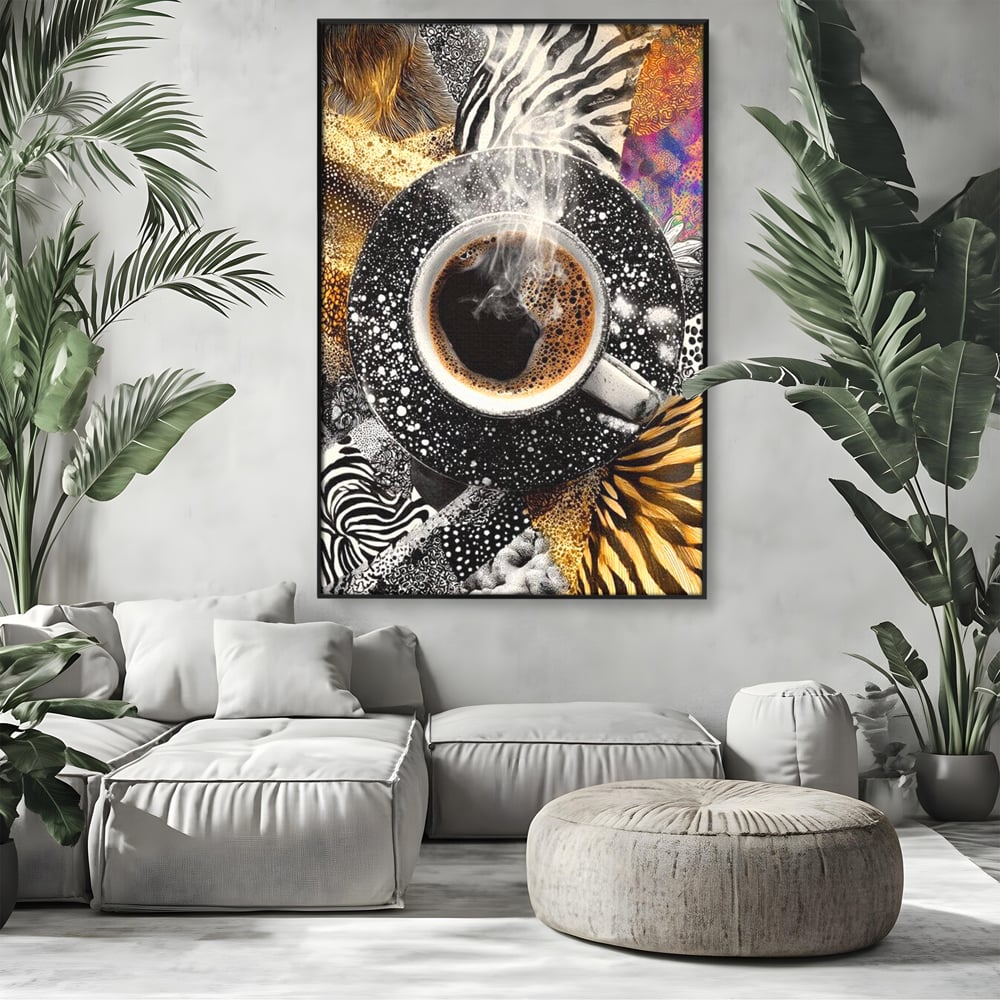 Leinwand Premium Canvas Wandbilder, LuxCanva® N1171, Wild Coffee, Exotisch, Kaffee, Espresso, Heiß, Safari, Dschungel, Café, Kneipe, Pub, Bar, Lounge, Restaurant, Küche