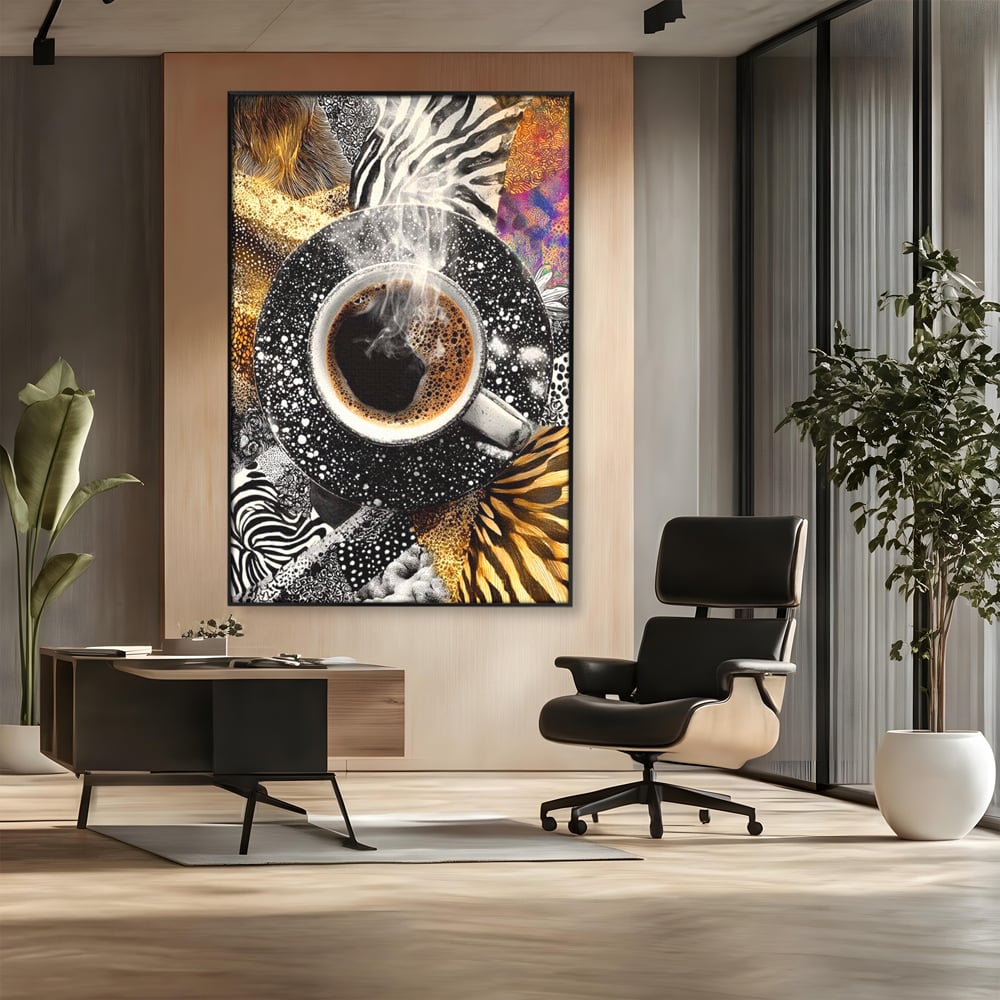 Leinwand Premium Canvas Wandbilder, LuxCanva® N1171, Wild Coffee, Exotisch, Kaffee, Espresso, Heiß, Safari, Dschungel, Café, Kneipe, Pub, Bar, Lounge, Restaurant, Küche