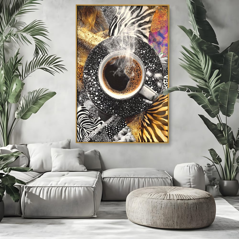 Leinwand Premium Canvas Wandbilder, LuxCanva® N1171, Wild Coffee, Exotisch, Kaffee, Espresso, Heiß, Safari, Dschungel, Café, Kneipe, Pub, Bar, Lounge, Restaurant, Küche