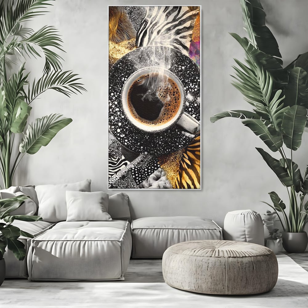 Leinwand Premium Canvas Wandbilder, LuxCanva® N1171, Wild Coffee, Exotisch, Kaffee, Espresso, Heiß, Safari, Dschungel, Café, Kneipe, Pub, Bar, Lounge, Restaurant, Küche
