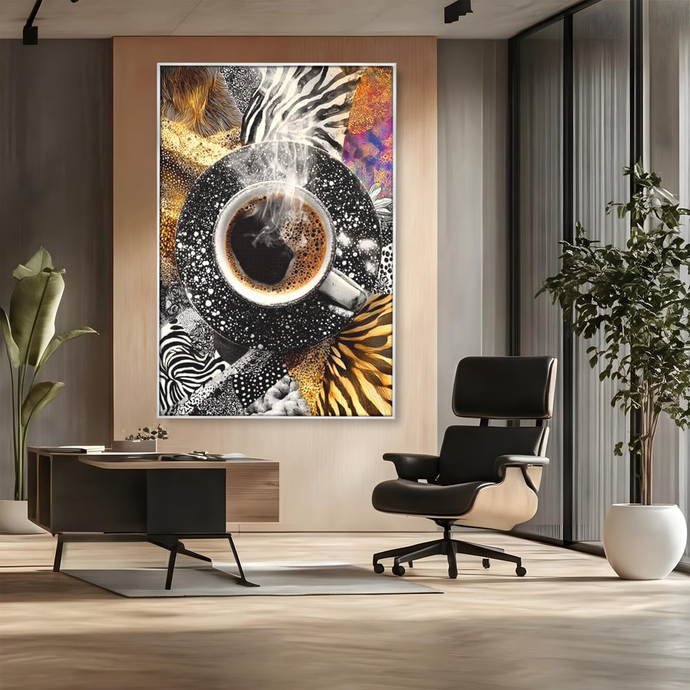Leinwand Premium Canvas Wandbilder, LuxCanva® N1171, Wild Coffee, Exotisch, Kaffee, Espresso, Heiß, Safari, Dschungel, Café, Kneipe, Pub, Bar, Lounge, Restaurant, Küche