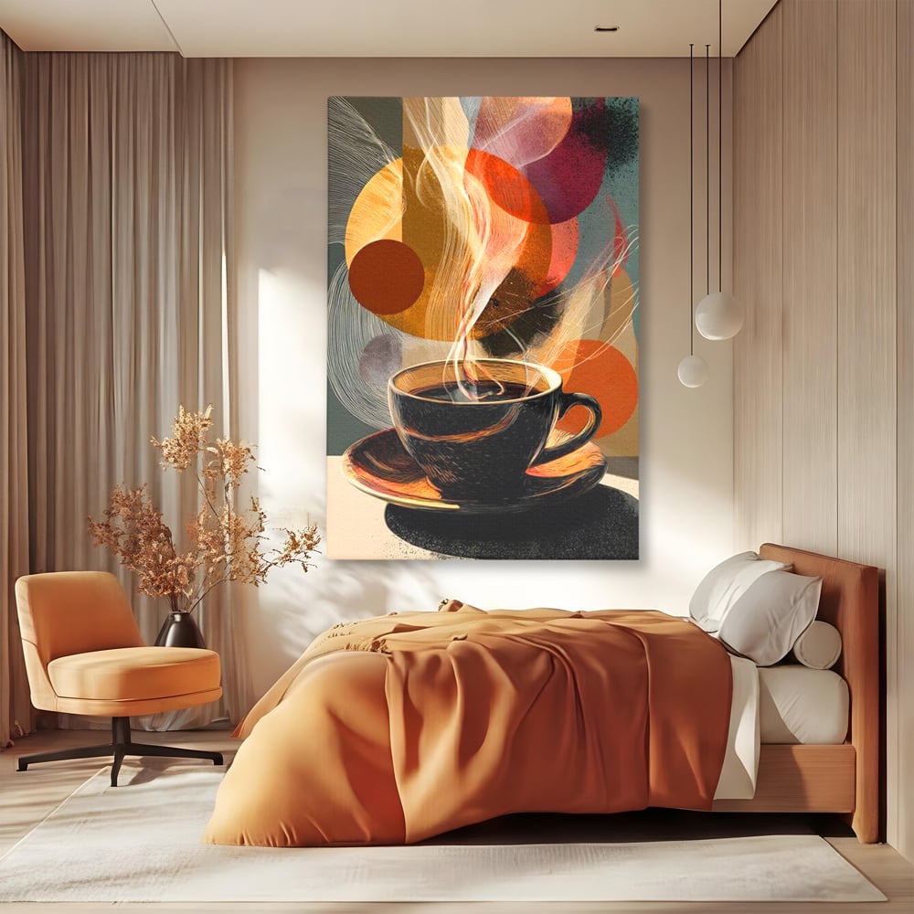 Tablou Canvas Premium, LuxCanva® N1172, Design in Ceasca, Arta Abstracta, Modern, Urban, Cafea, Aburi, Forme, Cafenea, Pub, Bar, Lounge, Restaurant, Bucatarie