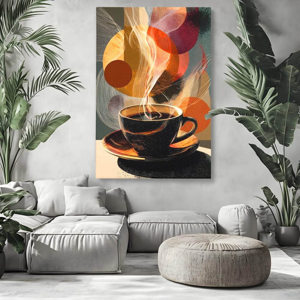 Tablou Canvas Premium, LuxCanva® N1172, Design in Ceasca, Arta Abstracta, Modern, Urban, Cafea, Aburi, Forme, Cafenea, Pub, Bar, Lounge, Restaurant, Bucatarie