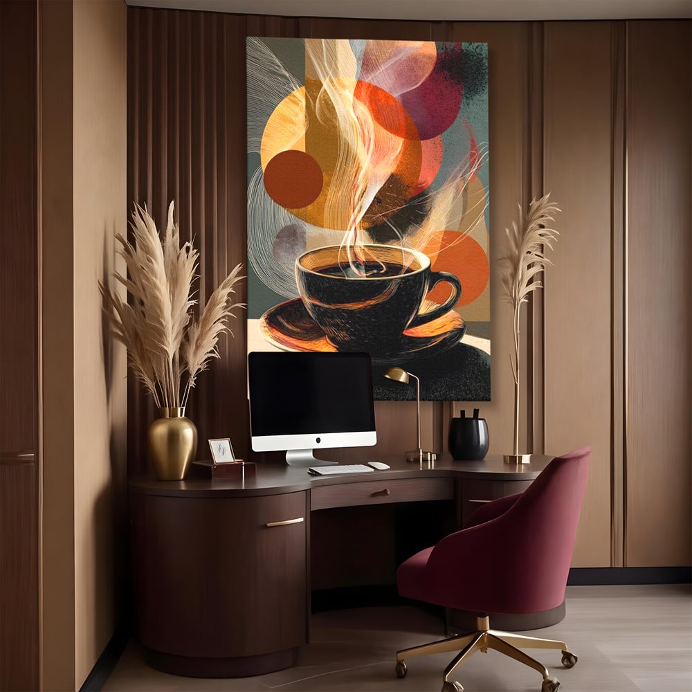 Tablou Canvas Premium, LuxCanva® N1172, Design in Ceasca, Arta Abstracta, Modern, Urban, Cafea, Aburi, Forme, Cafenea, Pub, Bar, Lounge, Restaurant, Bucatarie