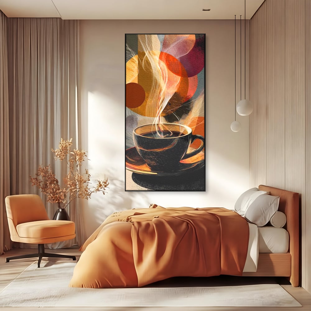 Tablou Canvas Premium, LuxCanva® N1172, Design in Ceasca, Arta Abstracta, Modern, Urban, Cafea, Aburi, Forme, Cafenea, Pub, Bar, Lounge, Restaurant, Bucatarie