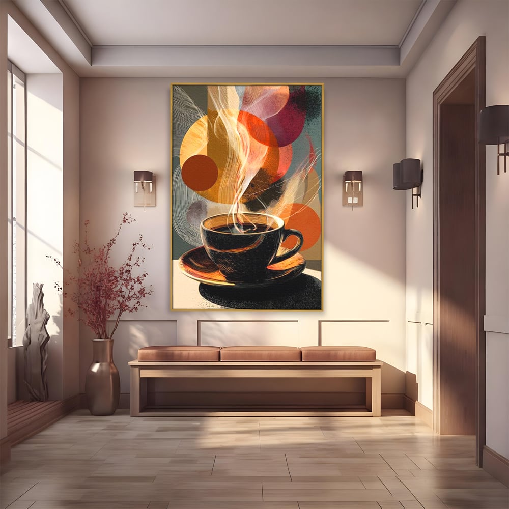 Tablou Canvas Premium, LuxCanva® N1172, Design in Ceasca, Arta Abstracta, Modern, Urban, Cafea, Aburi, Forme, Cafenea, Pub, Bar, Lounge, Restaurant, Bucatarie