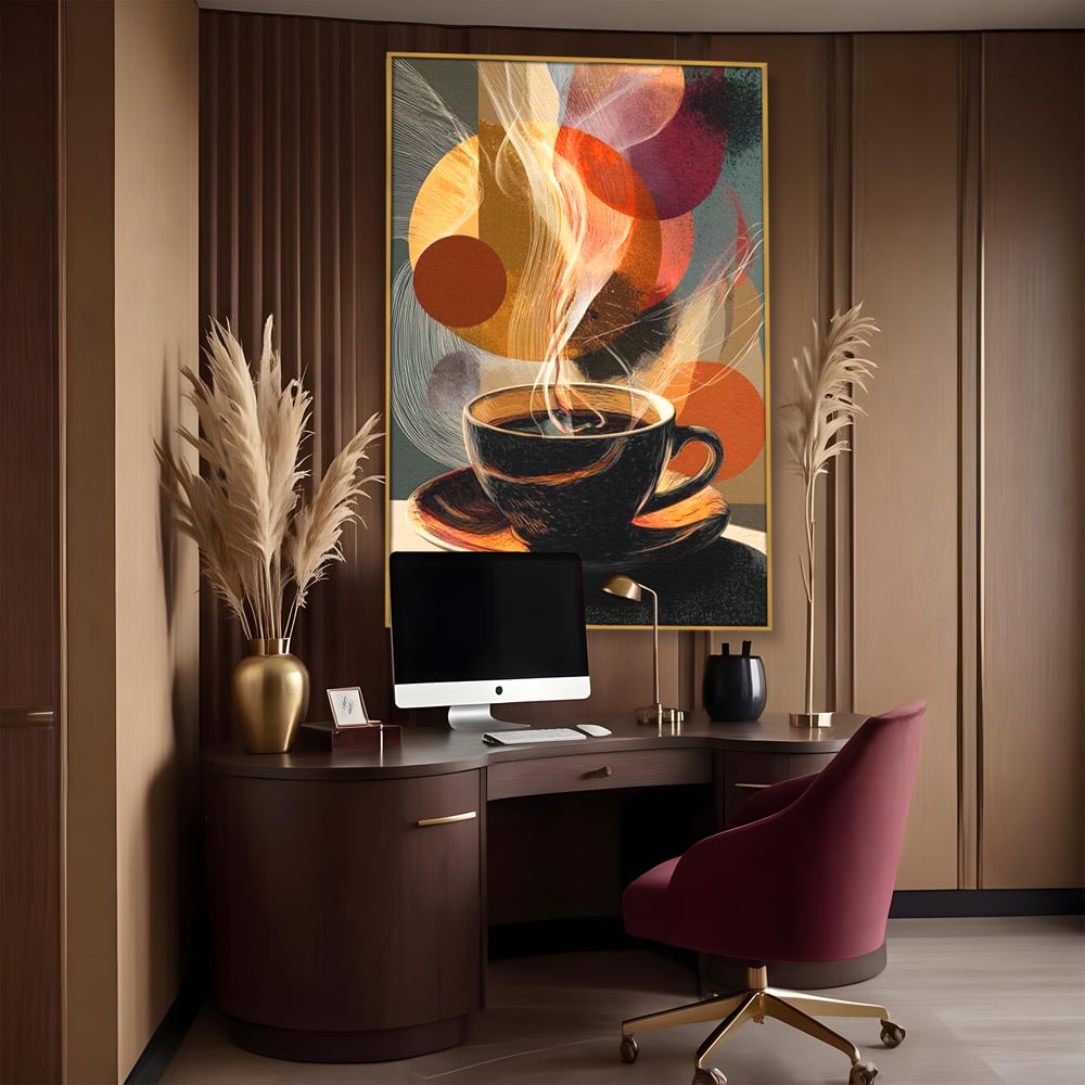 Tablou Canvas Premium, LuxCanva® N1172, Design in Ceasca, Arta Abstracta, Modern, Urban, Cafea, Aburi, Forme, Cafenea, Pub, Bar, Lounge, Restaurant, Bucatarie