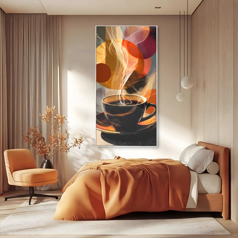 Tablou Canvas Premium, LuxCanva® N1172, Design in Ceasca, Arta Abstracta, Modern, Urban, Cafea, Aburi, Forme, Cafenea, Pub, Bar, Lounge, Restaurant, Bucatarie