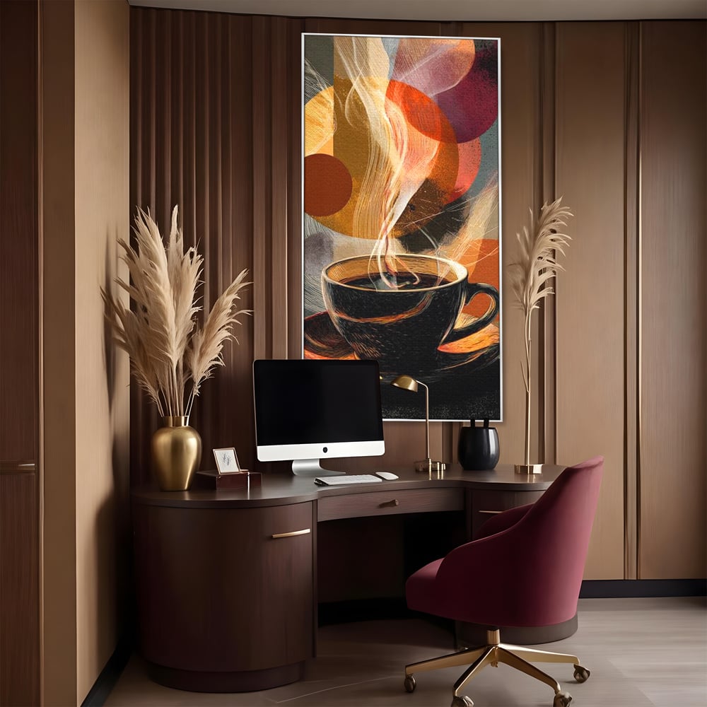 Tablou Canvas Premium, LuxCanva® N1172, Design in Ceasca, Arta Abstracta, Modern, Urban, Cafea, Aburi, Forme, Cafenea, Pub, Bar, Lounge, Restaurant, Bucatarie