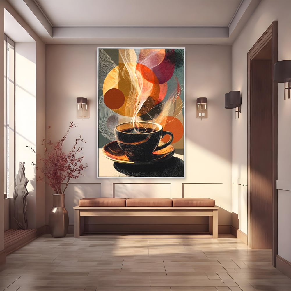 Tablou Canvas Premium, LuxCanva® N1172, Design in Ceasca, Arta Abstracta, Modern, Urban, Cafea, Aburi, Forme, Cafenea, Pub, Bar, Lounge, Restaurant, Bucatarie