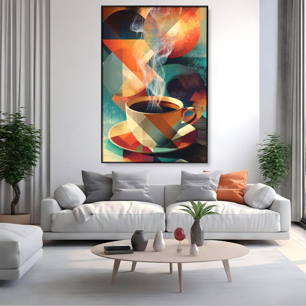 Tablou Canvas Premium, LuxCanva® N1173, Geometria Cafelei, Ceasca, Espresso, Design, Cercuri, Arta Abstracta, Cafenea, Pub, Bar, Lounge, Restaurant, Bucatarie