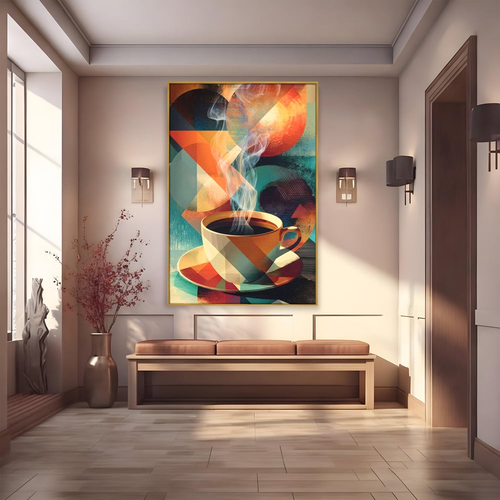 Tablou Canvas Premium, LuxCanva® N1173, Geometria Cafelei, Ceasca, Espresso, Design, Cercuri, Arta Abstracta, Cafenea, Pub, Bar, Lounge, Restaurant, Bucatarie
