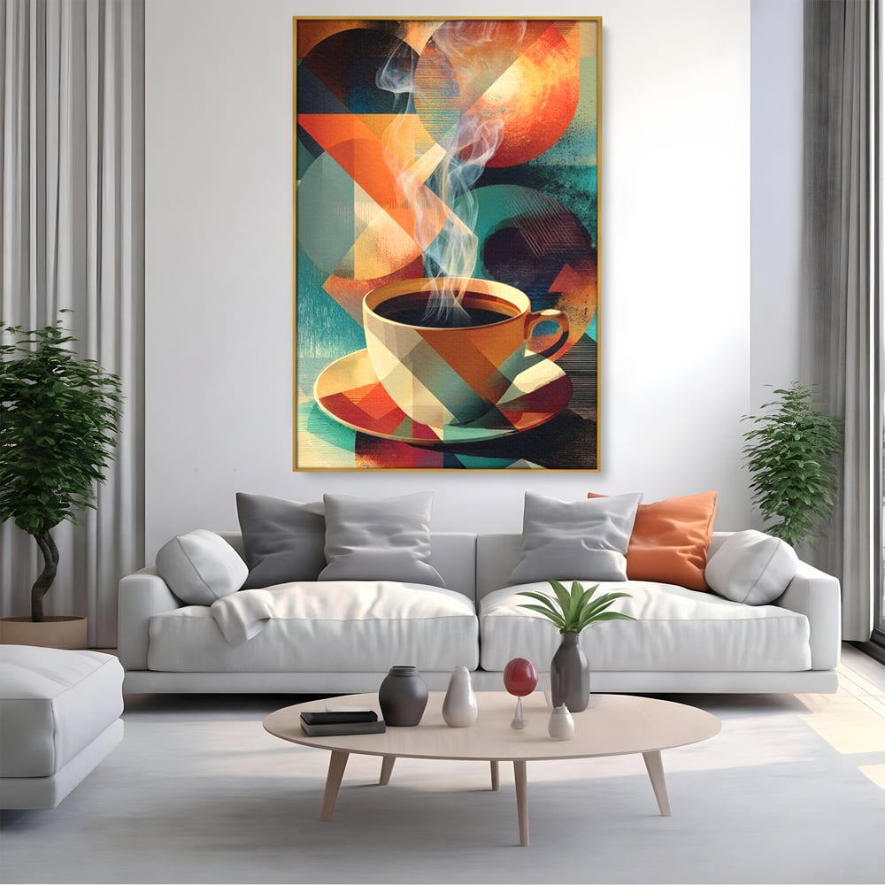 Tablou Canvas Premium, LuxCanva® N1173, Geometria Cafelei, Ceasca, Espresso, Design, Cercuri, Arta Abstracta, Cafenea, Pub, Bar, Lounge, Restaurant, Bucatarie